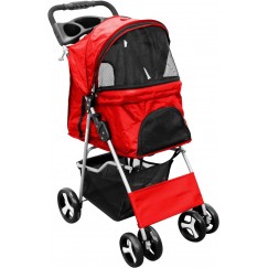 Carrinho de Passeio Pet com Porta Copo para Cães e Gatos - Vermelho